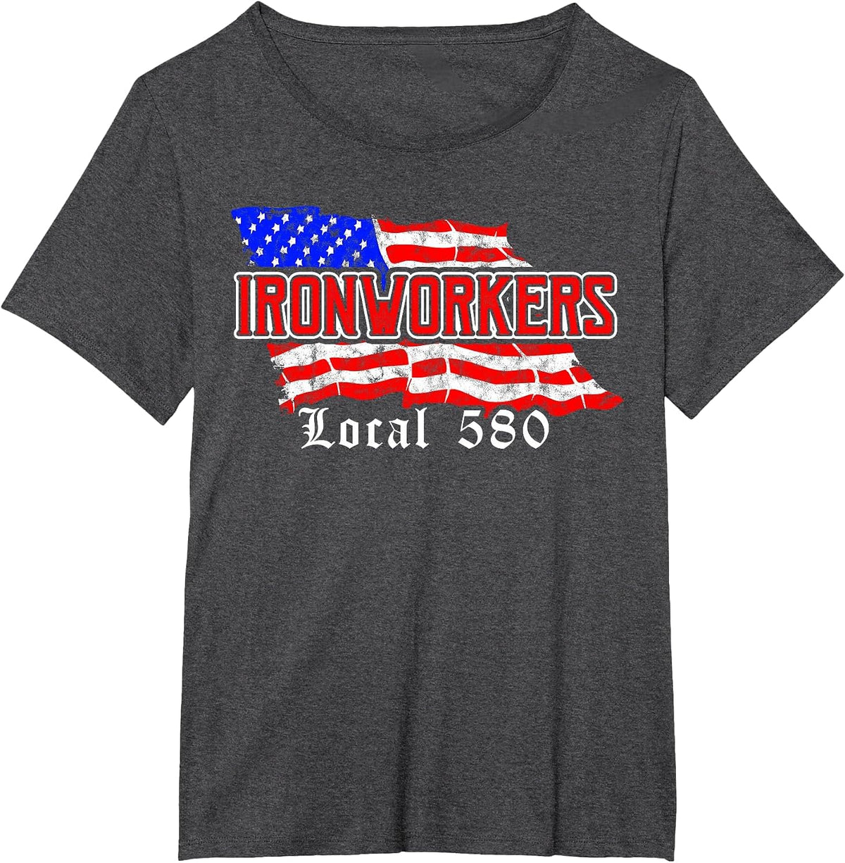 Ironworkers Local 580 NYC American Flag T-Shirt Patriotic Tees - Dark Heather Grey