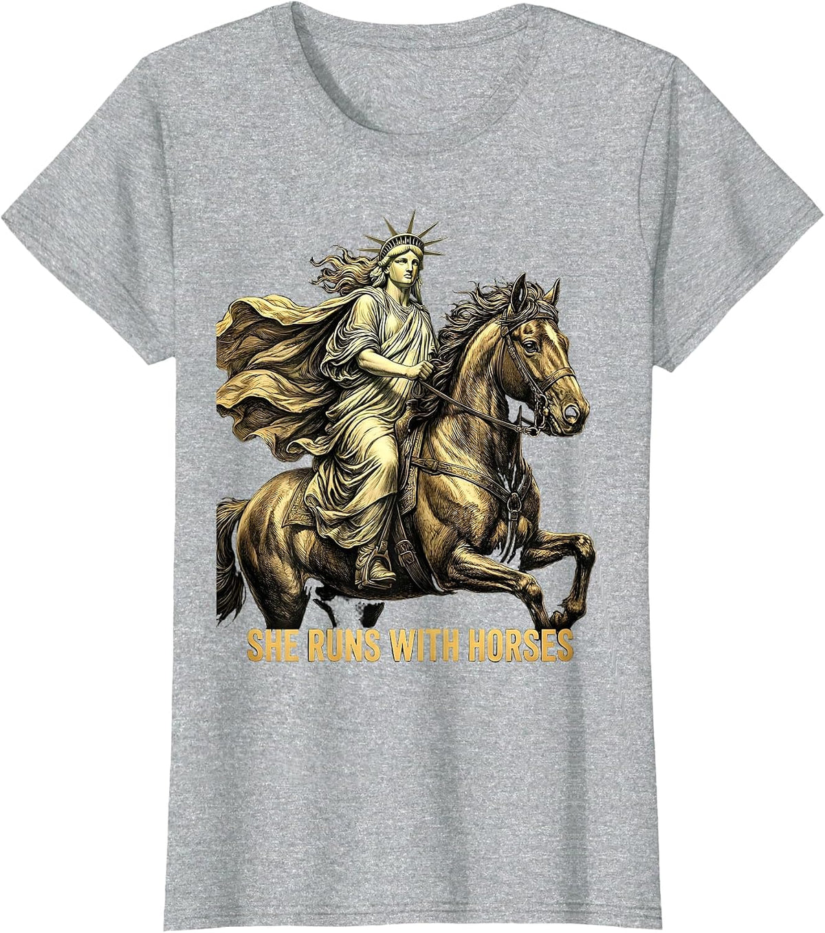 Women's She Runs With Horses Equestrian Design T-Shirt - Heather Grey