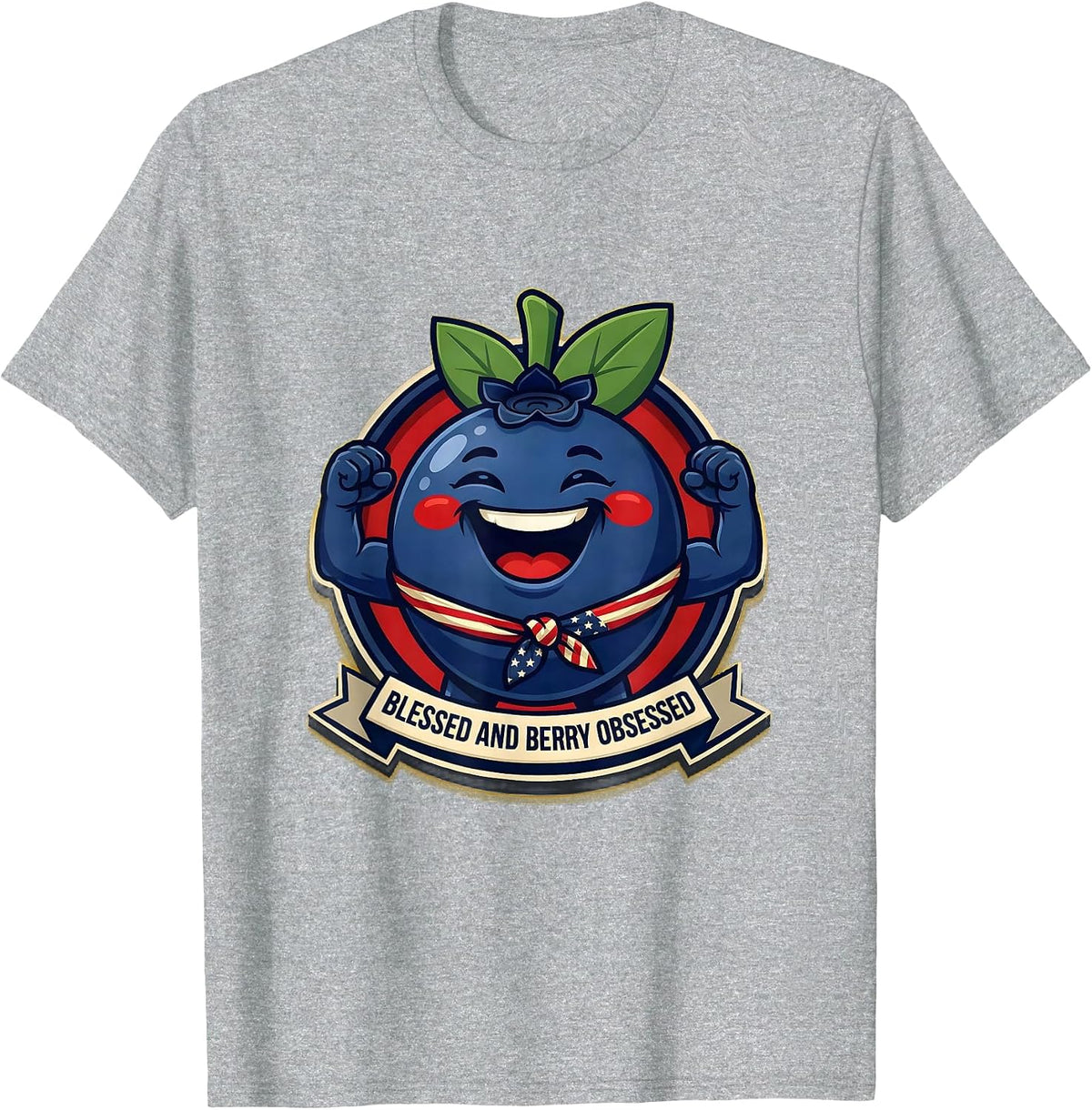 Men's Blessed and Berry Obsessed Red White and Blueberries T-Shirt - Heather Grey