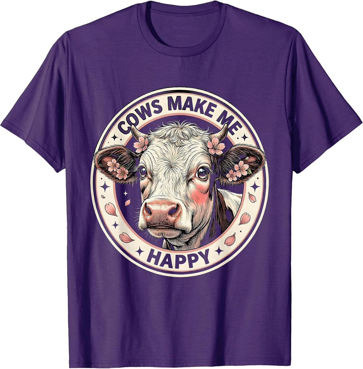 Men's Cows Make Me Happy Funny Cow Lover Design T-Shirt - Purple