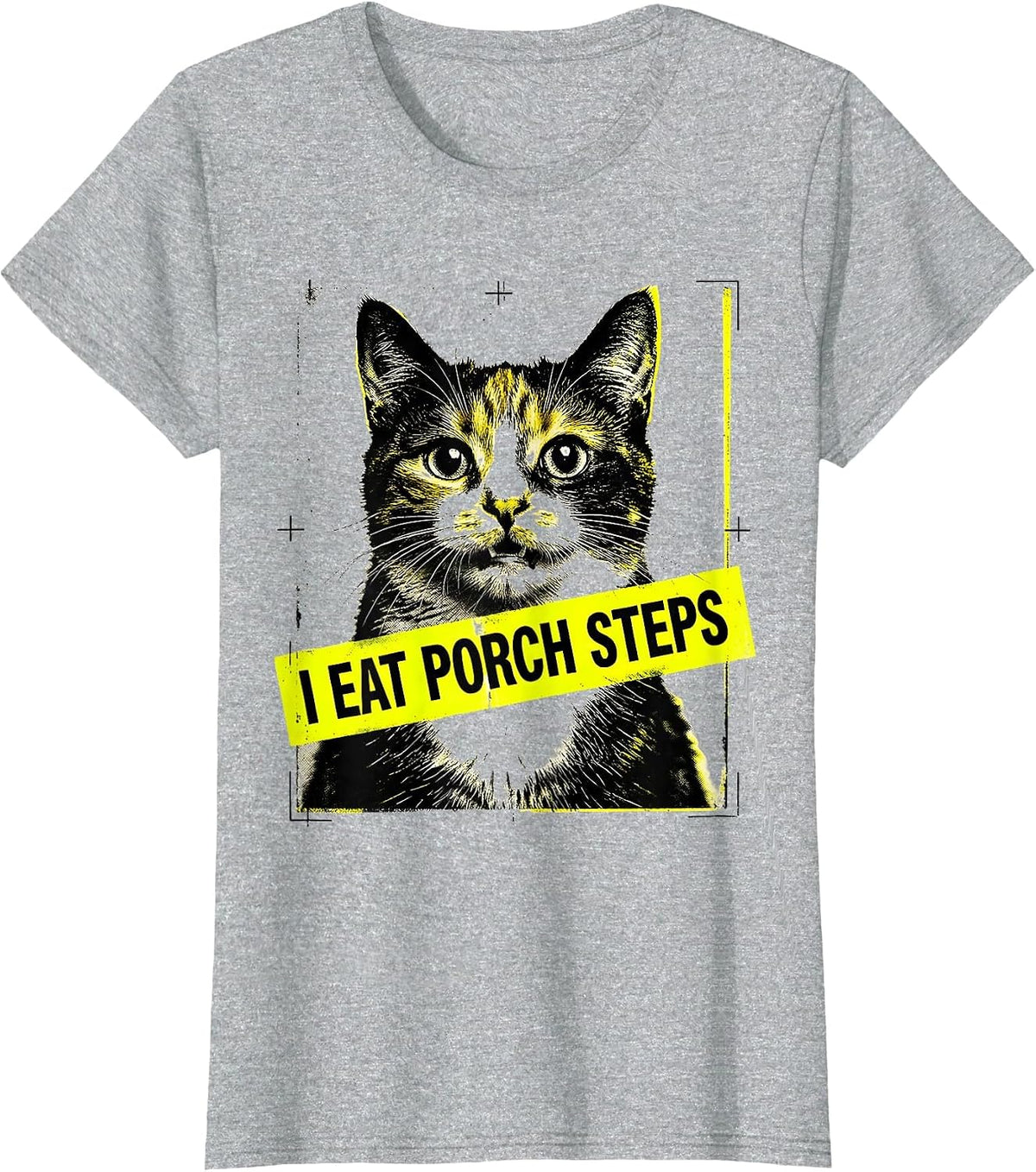 Women's I Eat Porch Steps Funny Cat Meme Bootleg Graphic T-Shirt - Heather Grey