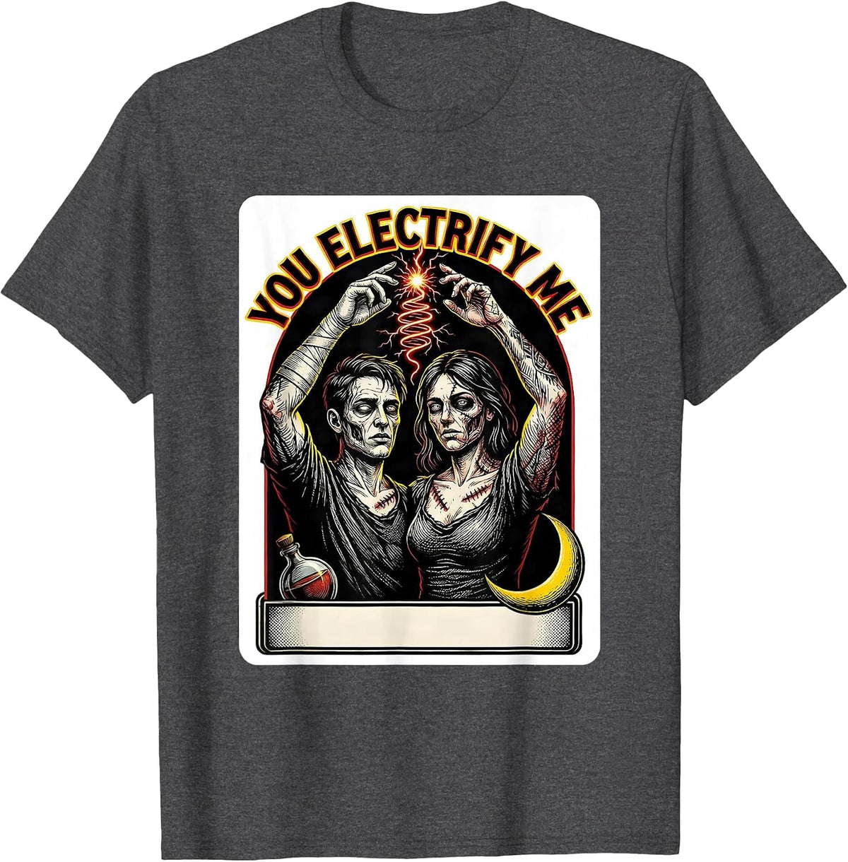 You Electrify Me Tattoo Horror Romance Valentine Halloween T-Shirt - Dark Heather Grey