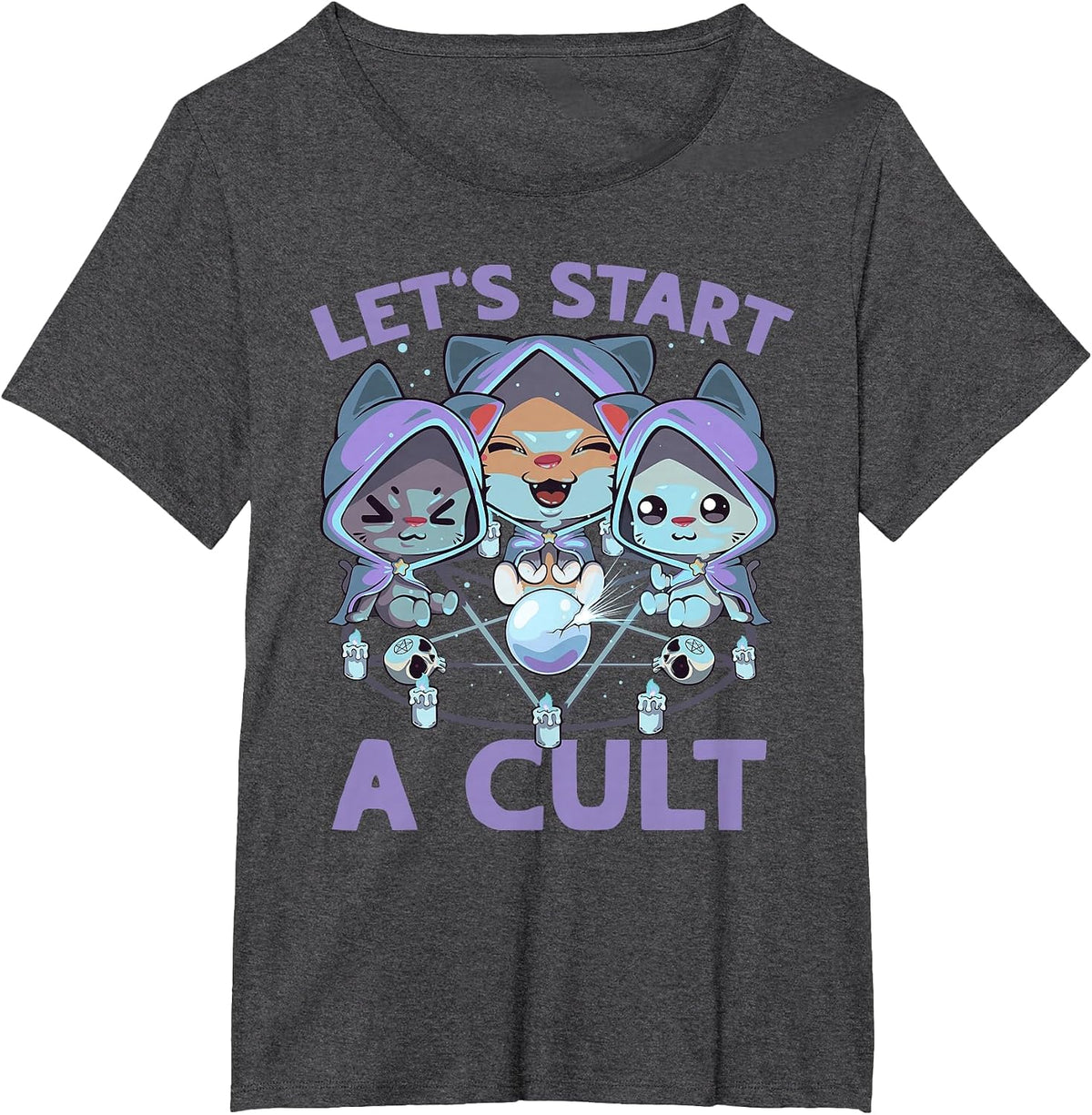 Pastel Goth Kawaii Occult Cats Summon Let's Start A Cult Cat T-Shirt - Dark Heather Grey