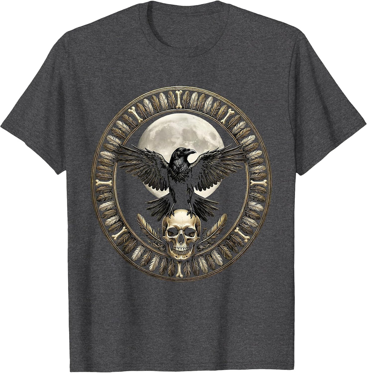 Men's Crow Skull Harvest Moon Dark Anime Graphic T-Shirt - Dark Heather Grey