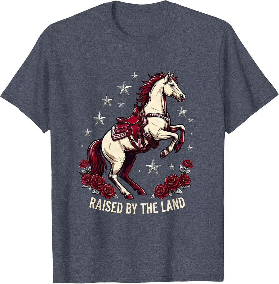Raised by the Land Rustic Country Pride Design T-Shirt - Heather Blue