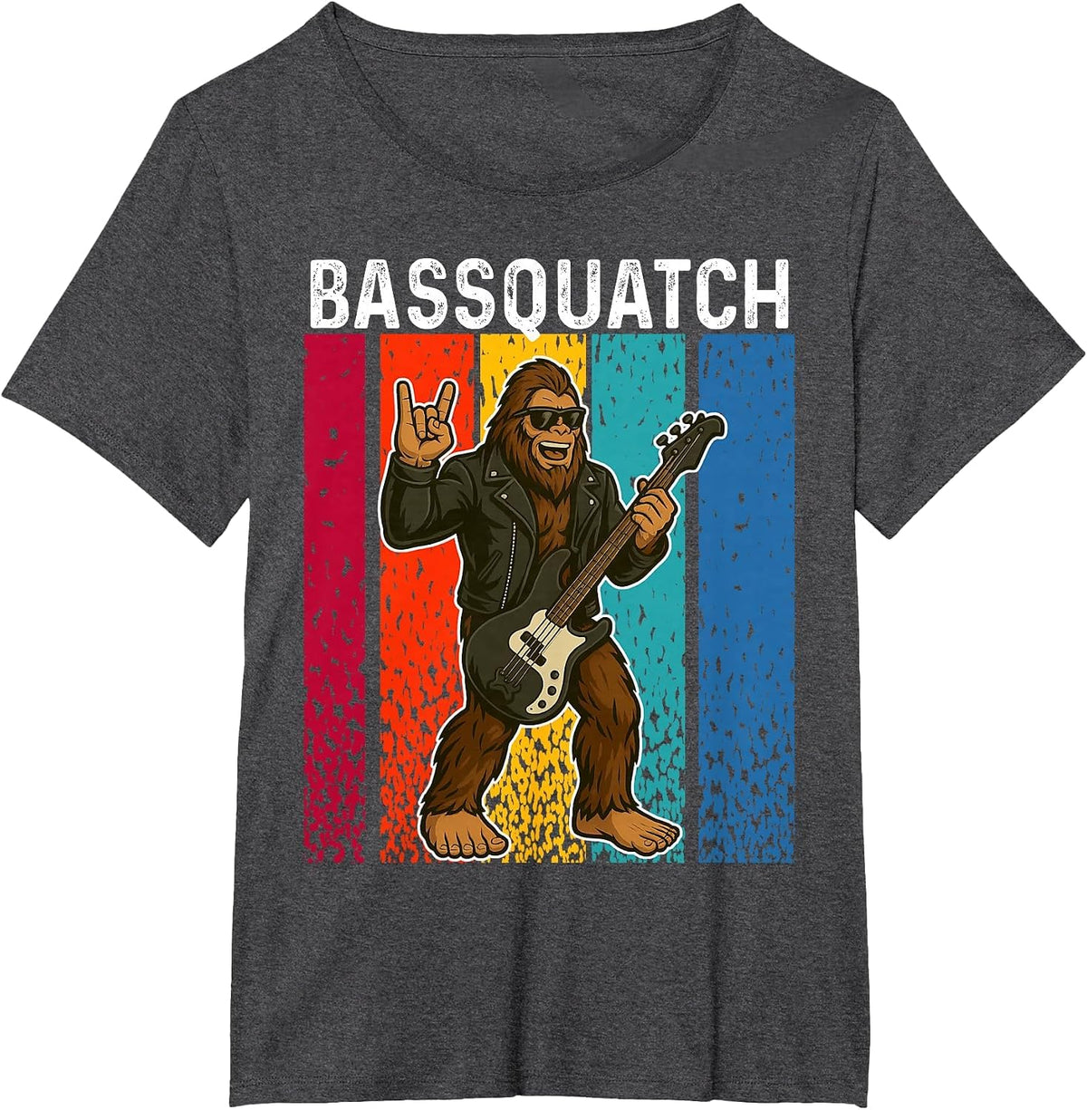 Bassquatch Bigfoot Playing Bass Guitar Funny Sasquatch T-Shirt - Dark Heather Grey