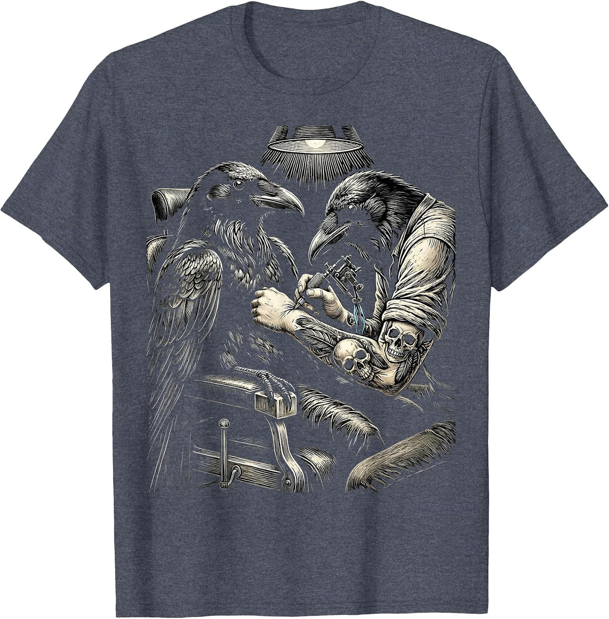 Crow Tattoo Artist Funny Dark Bird Illustration T-Shirt - Heather Blue