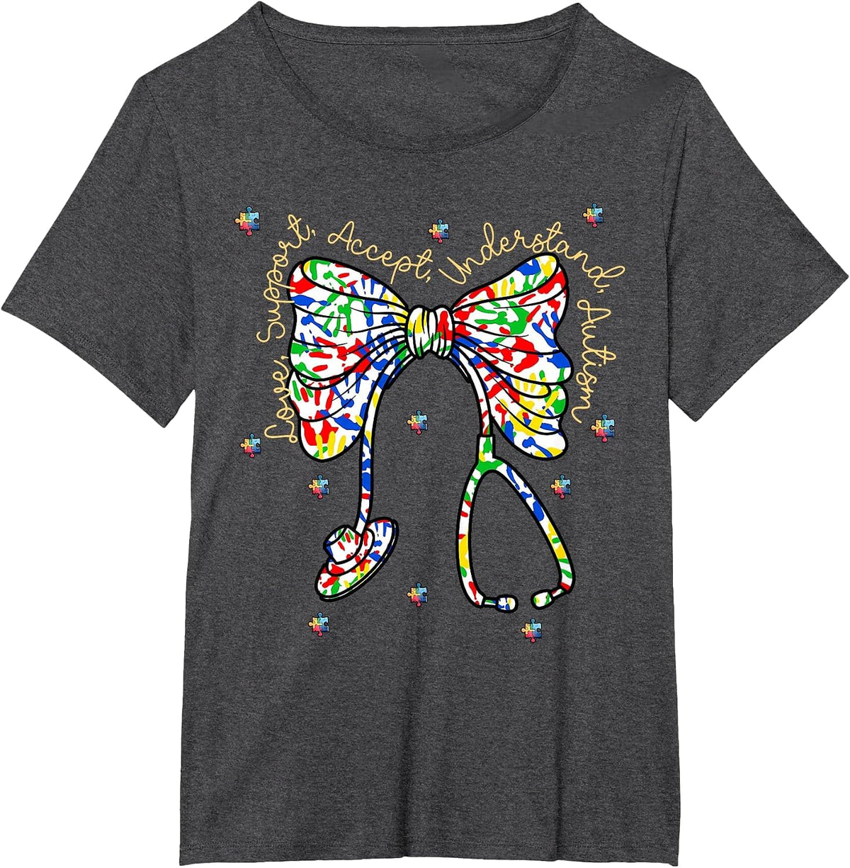 Registered Nurse Coquette Stethoscope Autism Awareness T-Shirt - Dark Heather Grey