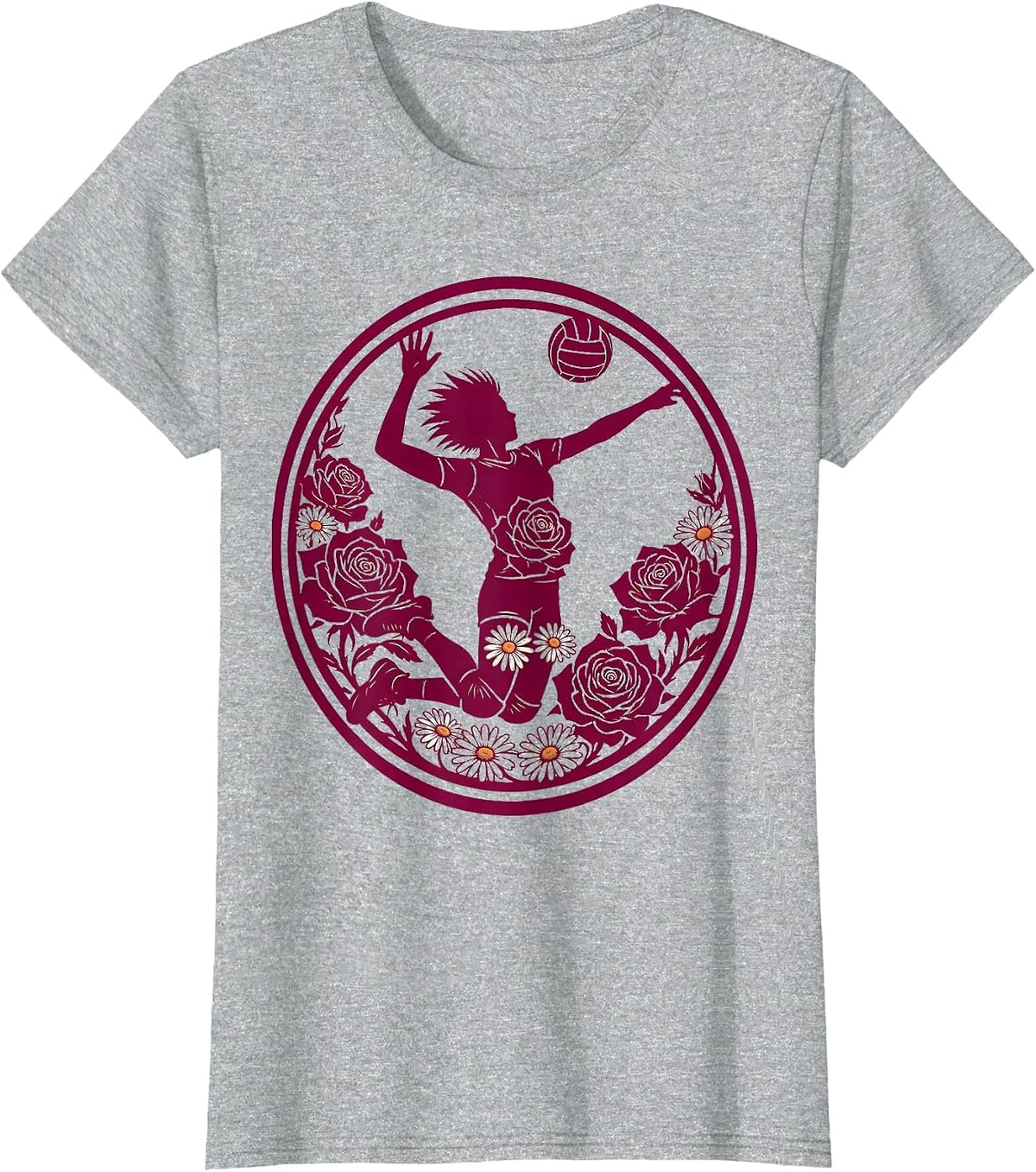 Floral Volleyball Bloom Graphic Tee for Teen Girls T-Shirt - Heather Grey