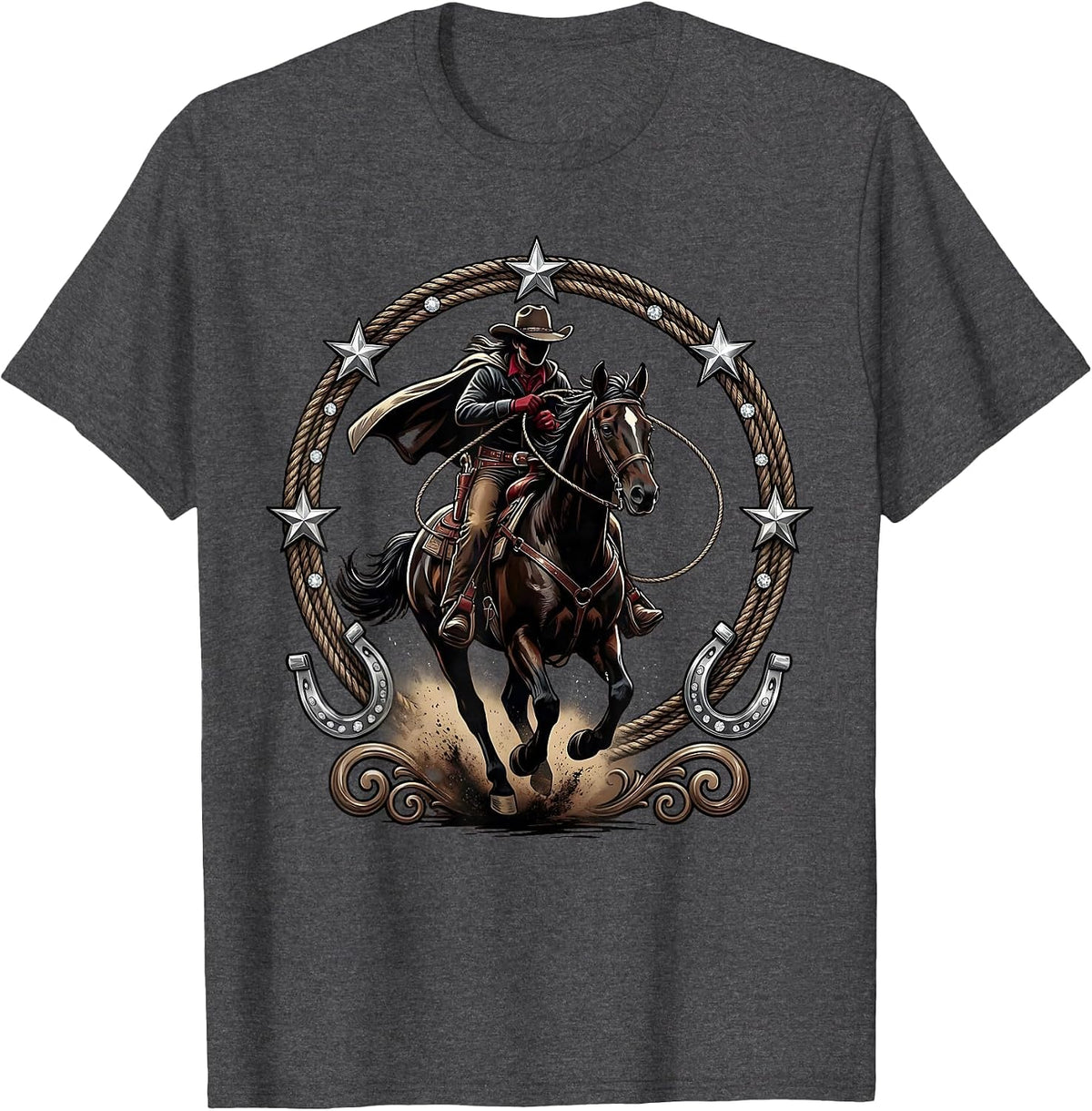 Cowboy Riding Off Into the Dust Cloud T-Shirt - Dark Heather Grey