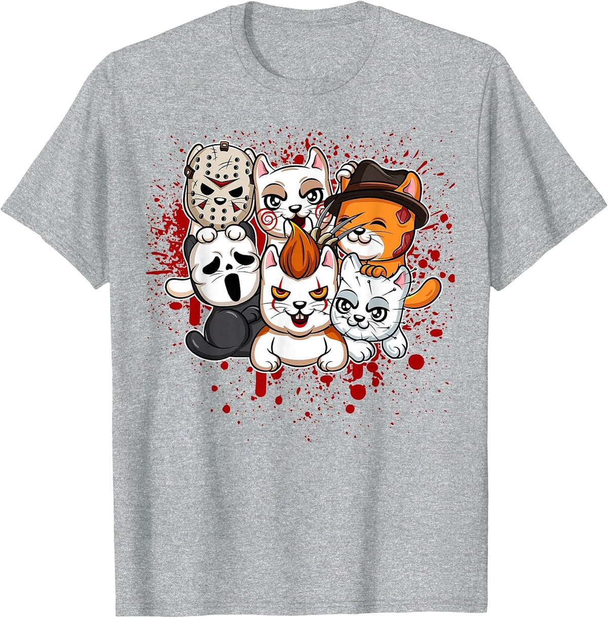 My Little Horror Crew - Halloween Cats T-Shirt - Heather Grey