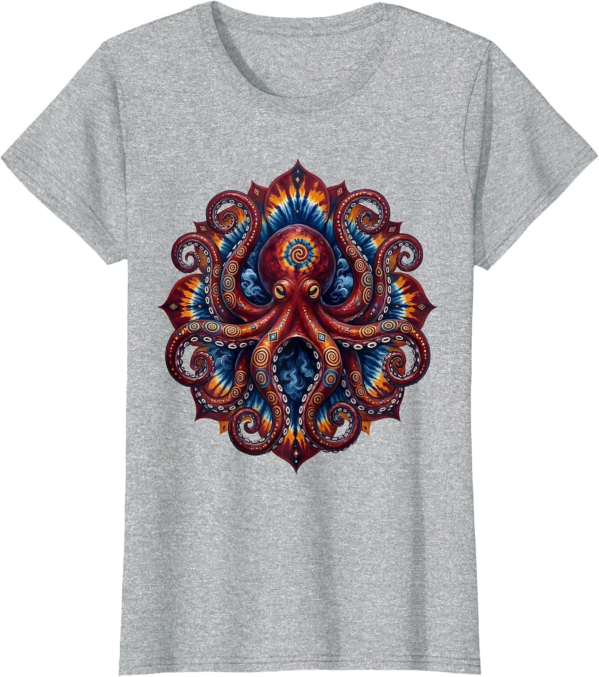 Women's Tie Dye Octopus Inking Rainbow Swirl Art T-Shirt - Heather Grey