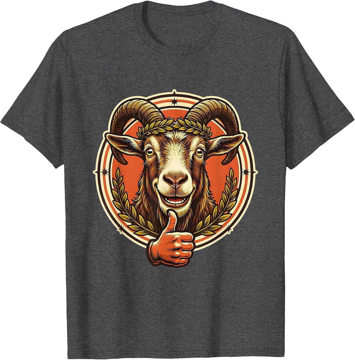 Men's Crowned Goat Laurel Wreath Illustration T-Shirt - Dark Heather Grey