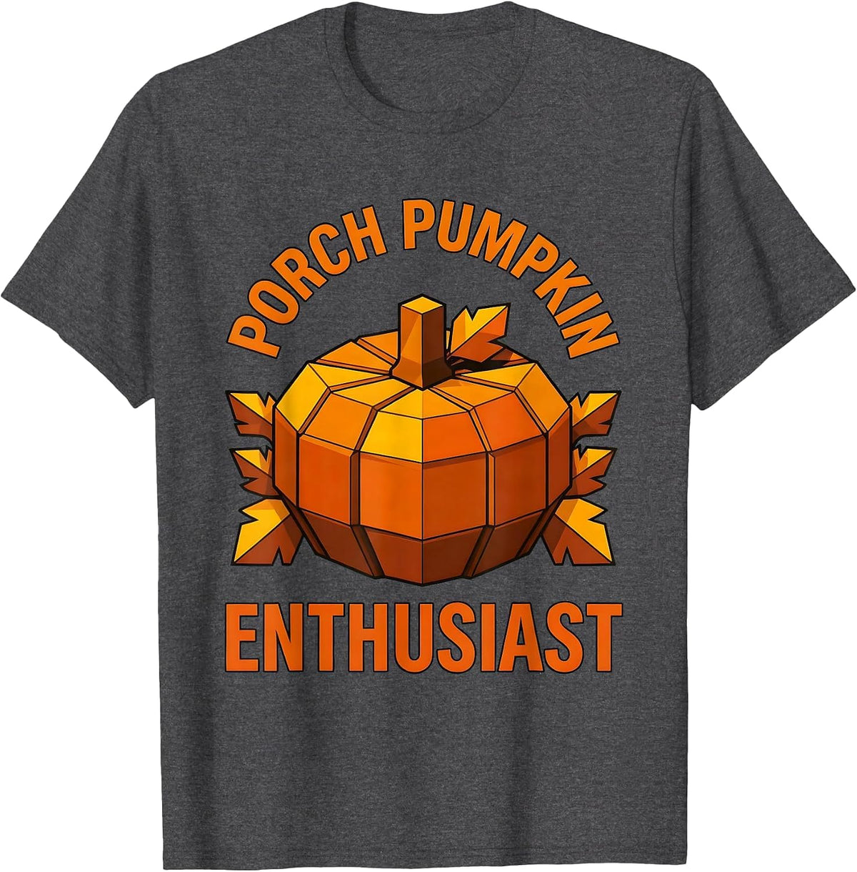 Porch Pumpkin Enthusiast Fall Season Design T-Shirt - Dark Heather Grey