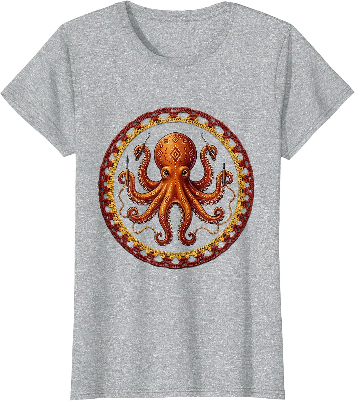 Octopus Crocheting With All Eight Arms T-Shirt - Heather Grey