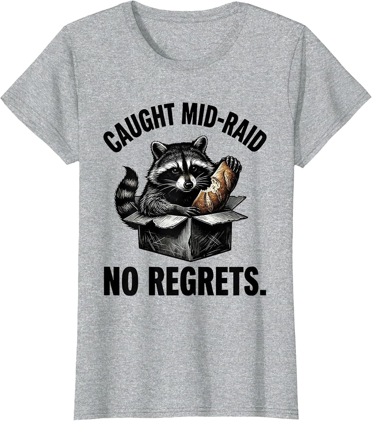 Caught Mid-Raid No Regrets Funny Raccoon Meme Teacher Gift T-Shirt - Heather Grey