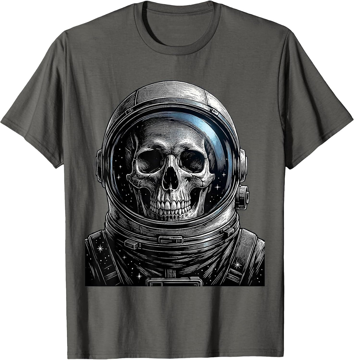 Men's Astronaut Skull Floating in Deep Space T-Shirt - Asphalt Grey