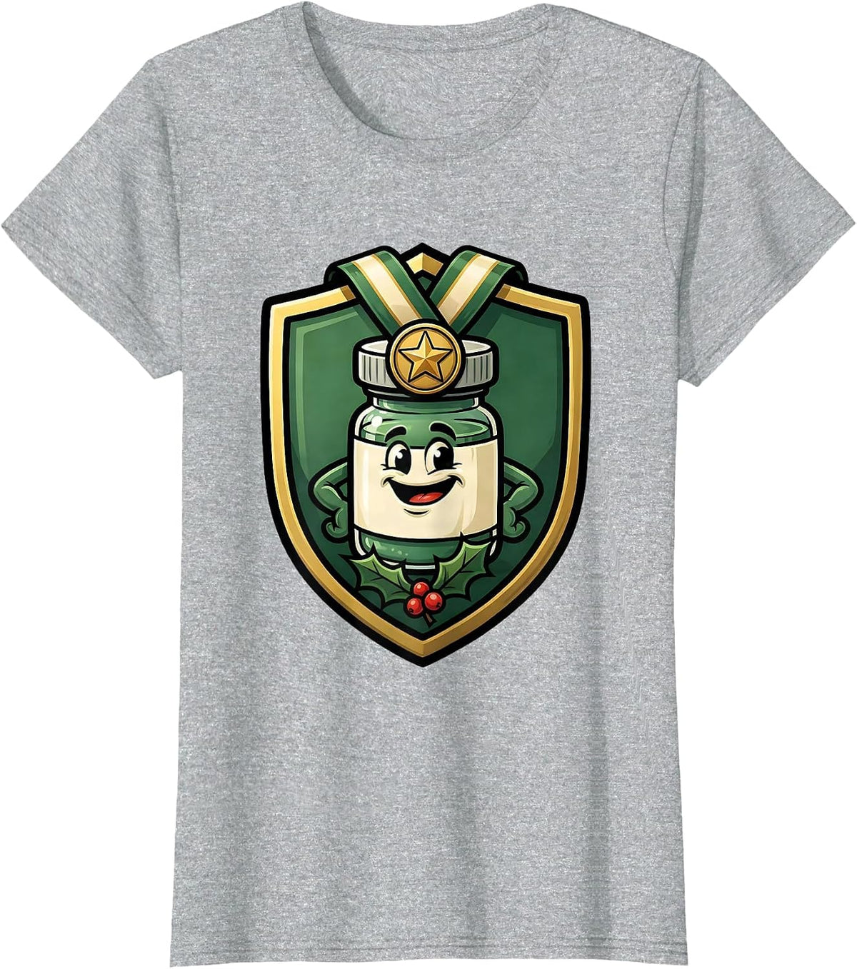 Pharmacy Squad Christmas Badge Cartoon Tech Humor T-Shirt - Heather Grey