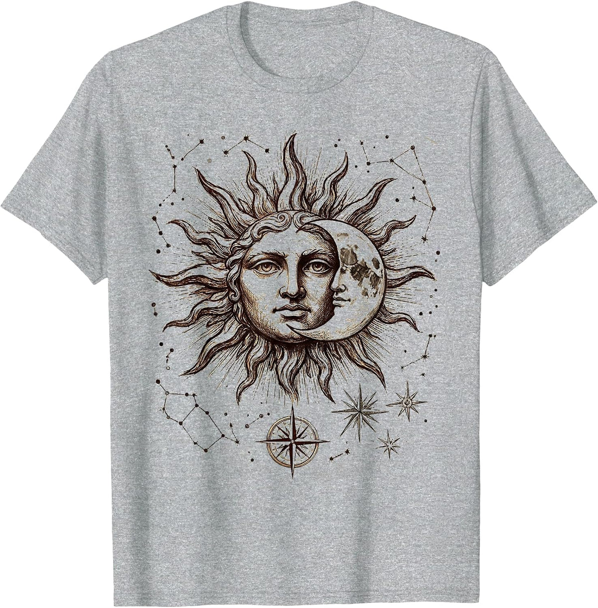 Men's Renaissance Celestial Map Sun Moon Constellations T-Shirt - Heather Grey