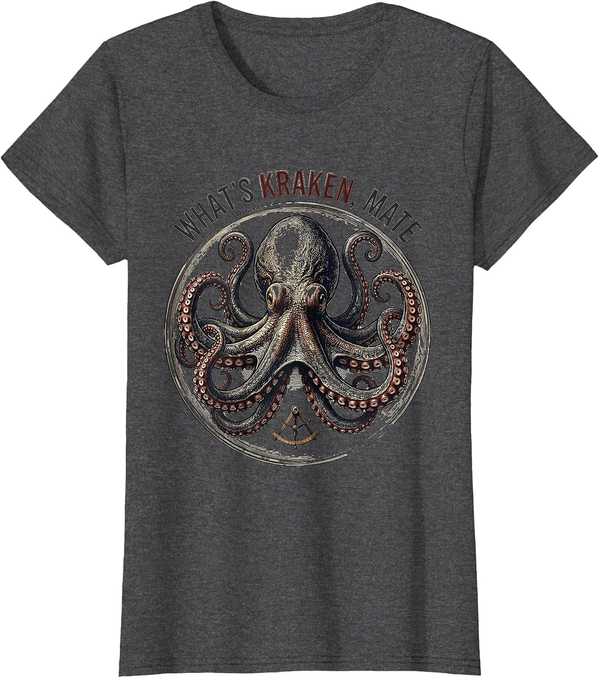 Women's What's Kraken, Mate Vintage Kraken Octopus Illustration T-Shirt - Dark Heather Grey