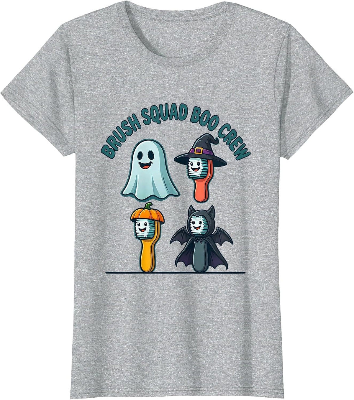 Women's Brush Squad Boo Crew Funny Dental Halloween Costume Dentist T-Shirt - Heather Grey