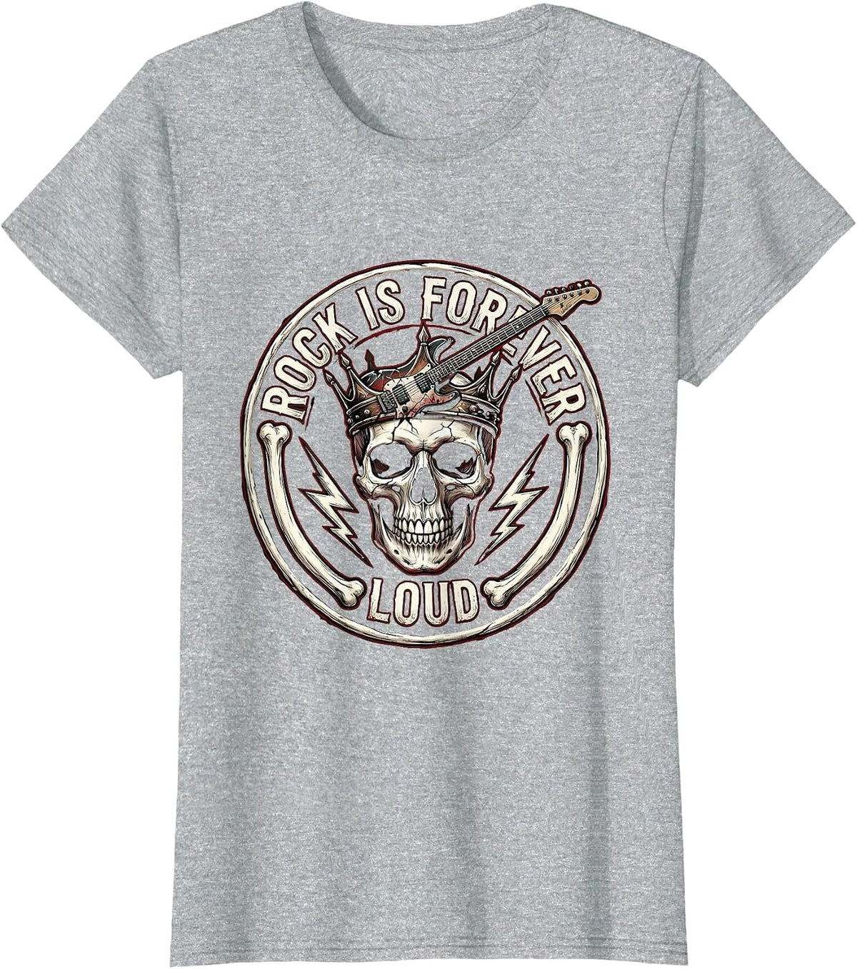 Rock Is Forever Loud Bold Music Graphic Design T-Shirt - Heather Grey