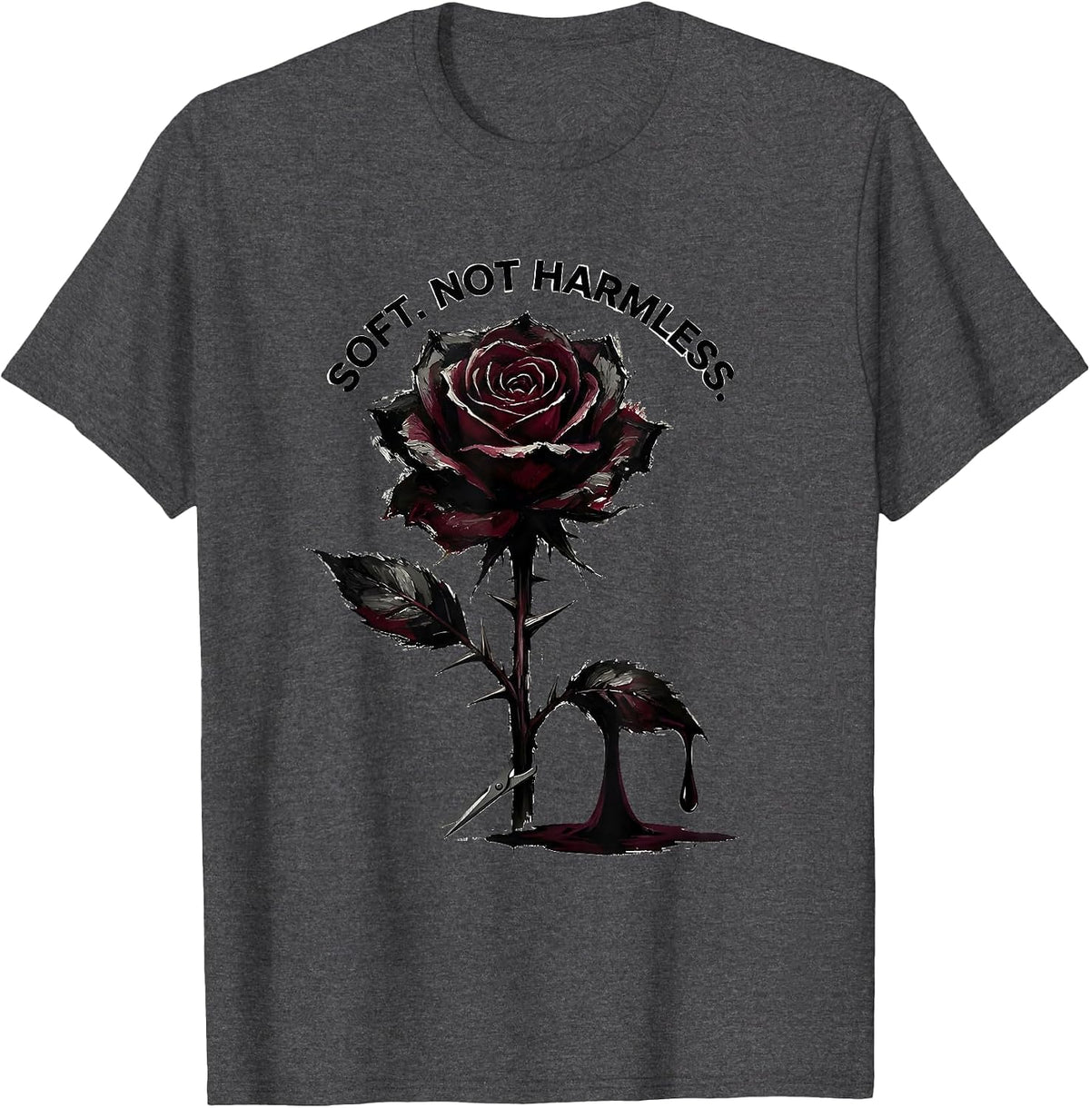 Soft. Not Harmless Dark Gothic Romance Ink Brush Flower Art T-Shirt - Dark Heather Grey