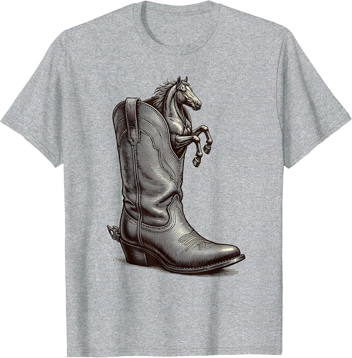 Men's Cowboy Boot Tiny Horse Illustration T-Shirt - Heather Grey