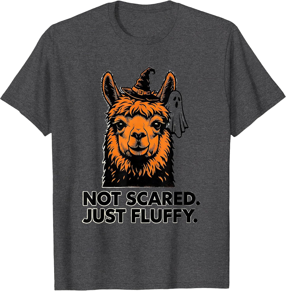 Not Scared Just Fluffy Funny Llama Halloween Novelty Humor T-Shirt - Dark Heather Grey