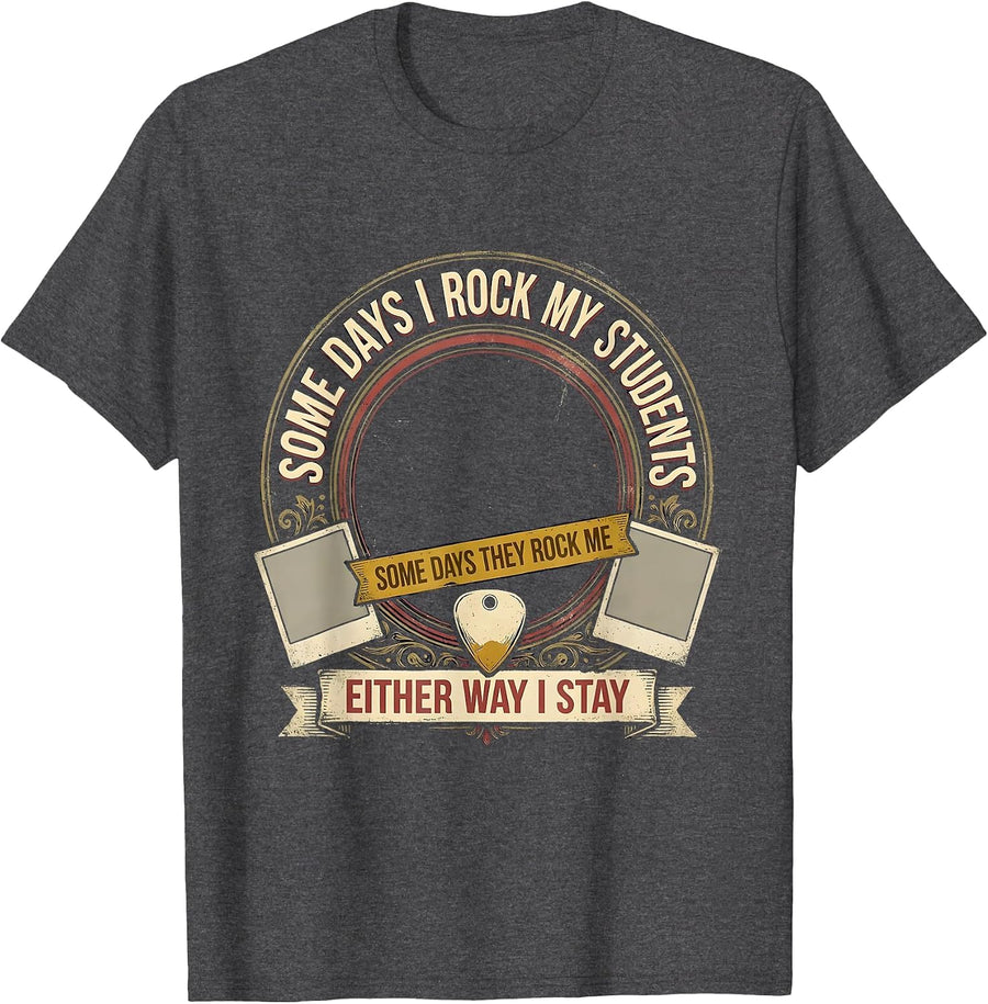 Men's Some Days I Rock My Students Vintage Rock On Teacher T-Shirt - Dark Heather Grey