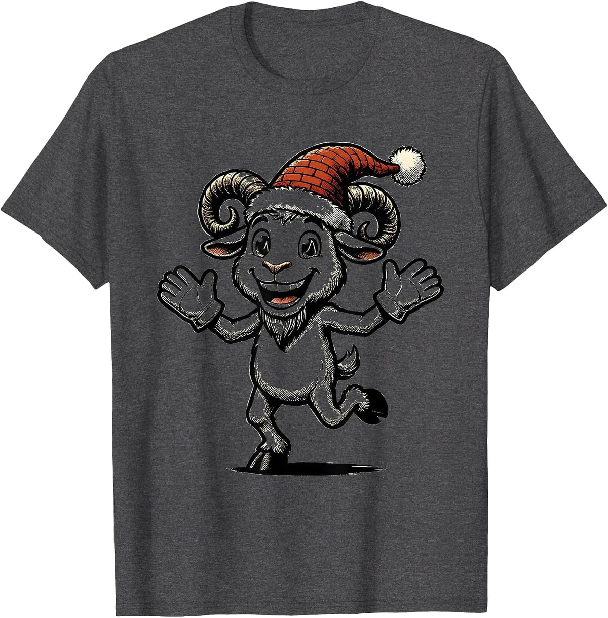 Goat Character Retro Cartoon Christmas Novelty T-Shirt - Dark Heather Grey
