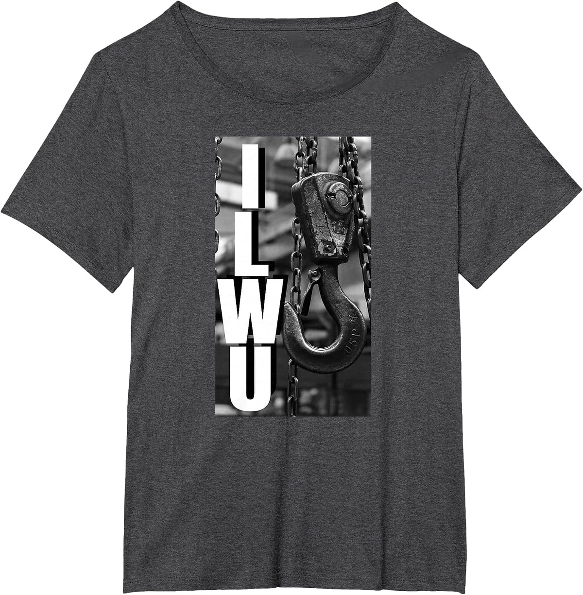 ILWU Cargo Hook Vintage Black and White T-Shirt - Dark Heather Grey