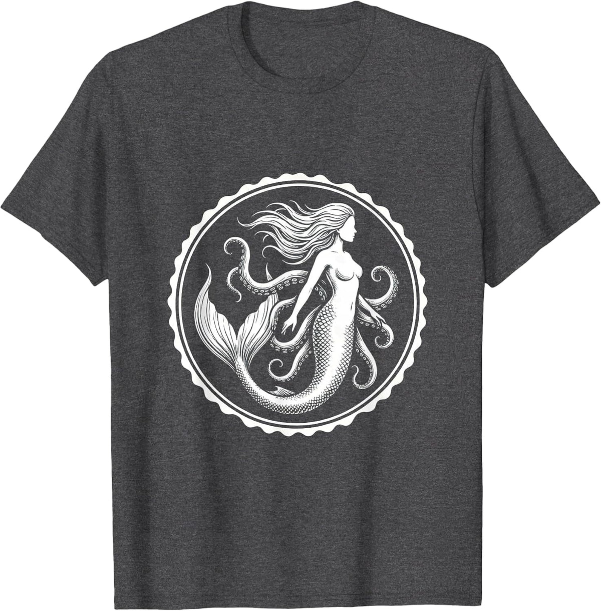 Men's Mermaid and Octopus Deep Sea Illustration T-Shirt - Dark Heather Grey