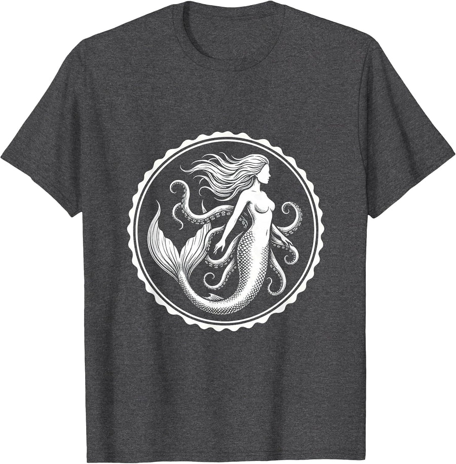 Men's Mermaid and Octopus Deep Sea Illustration T-Shirt - Dark Heather Grey