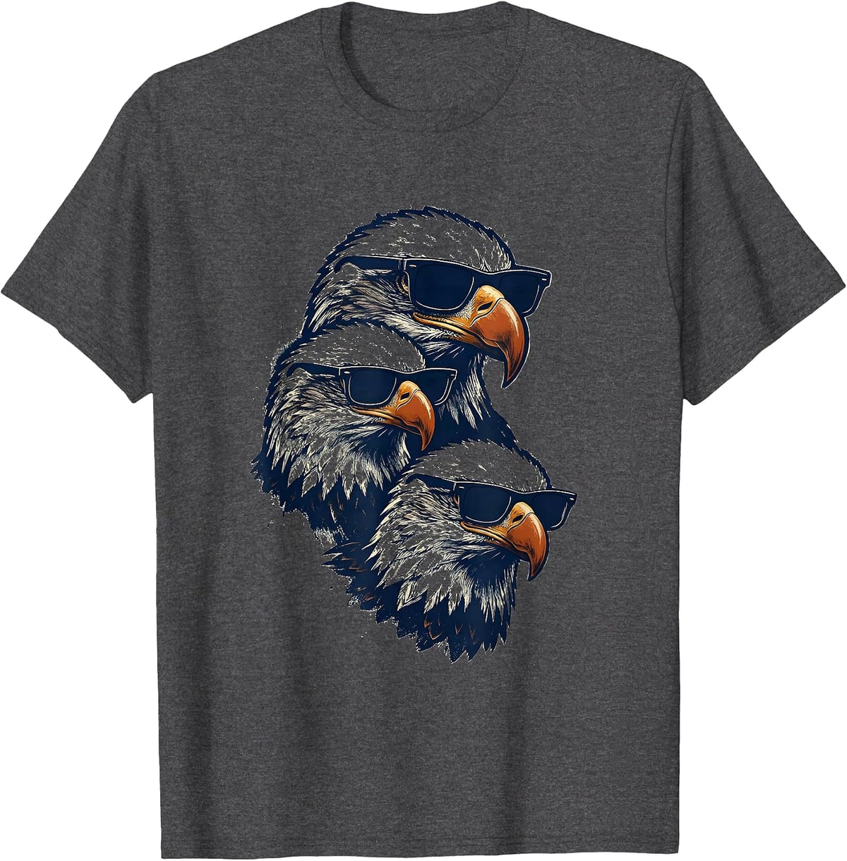 Bald Eagle Sunglasses Rubber Stamp Novelty Humor T-Shirt - Dark Heather Grey