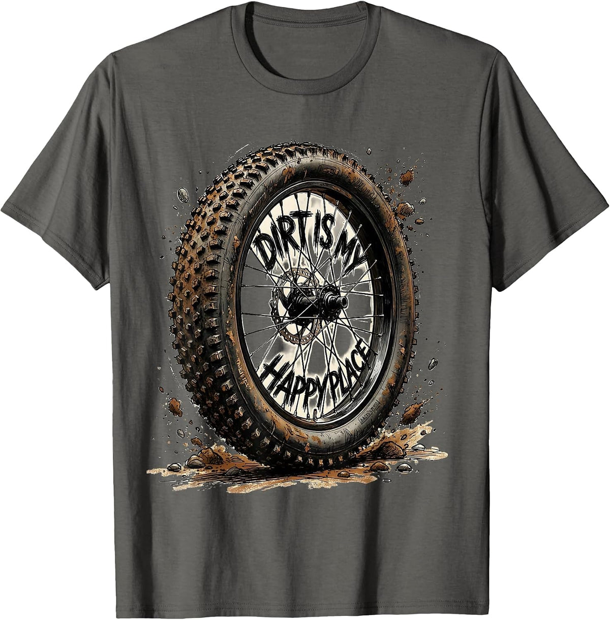 Dirt Is My Happy Place MTB Cycling Design T-Shirt - Asphalt Grey