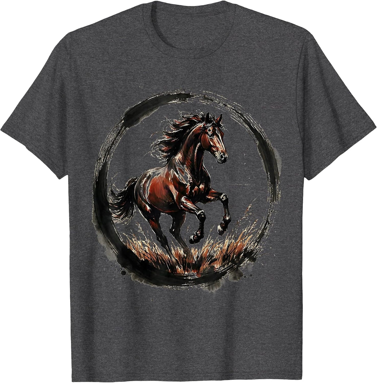Wild Horse Galloping Through Open Plains Design T-Shirt - Dark Heather Grey