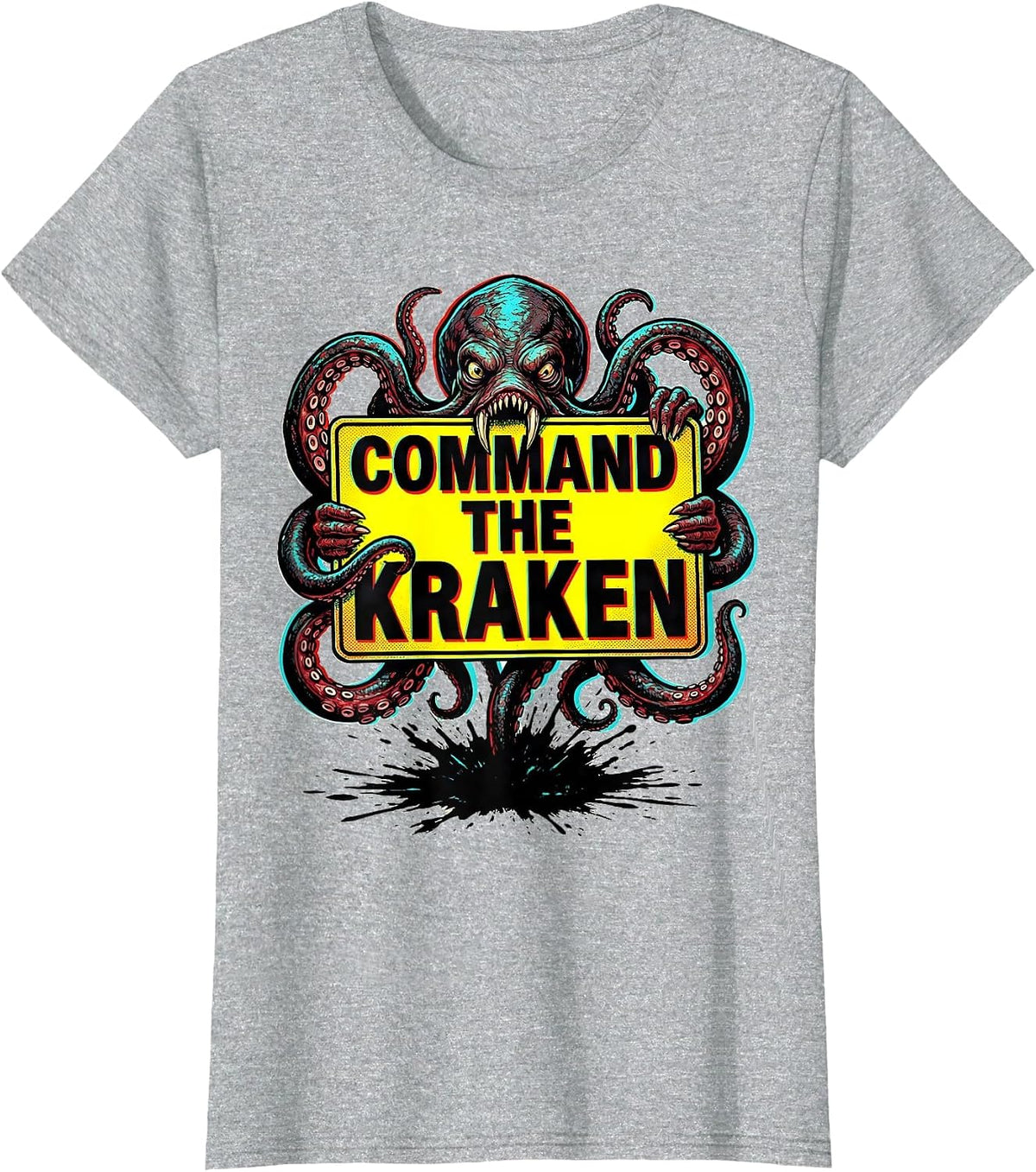 Command The Kraken Pop Art Octopus Lover Marine Life T-Shirt - Heather Grey