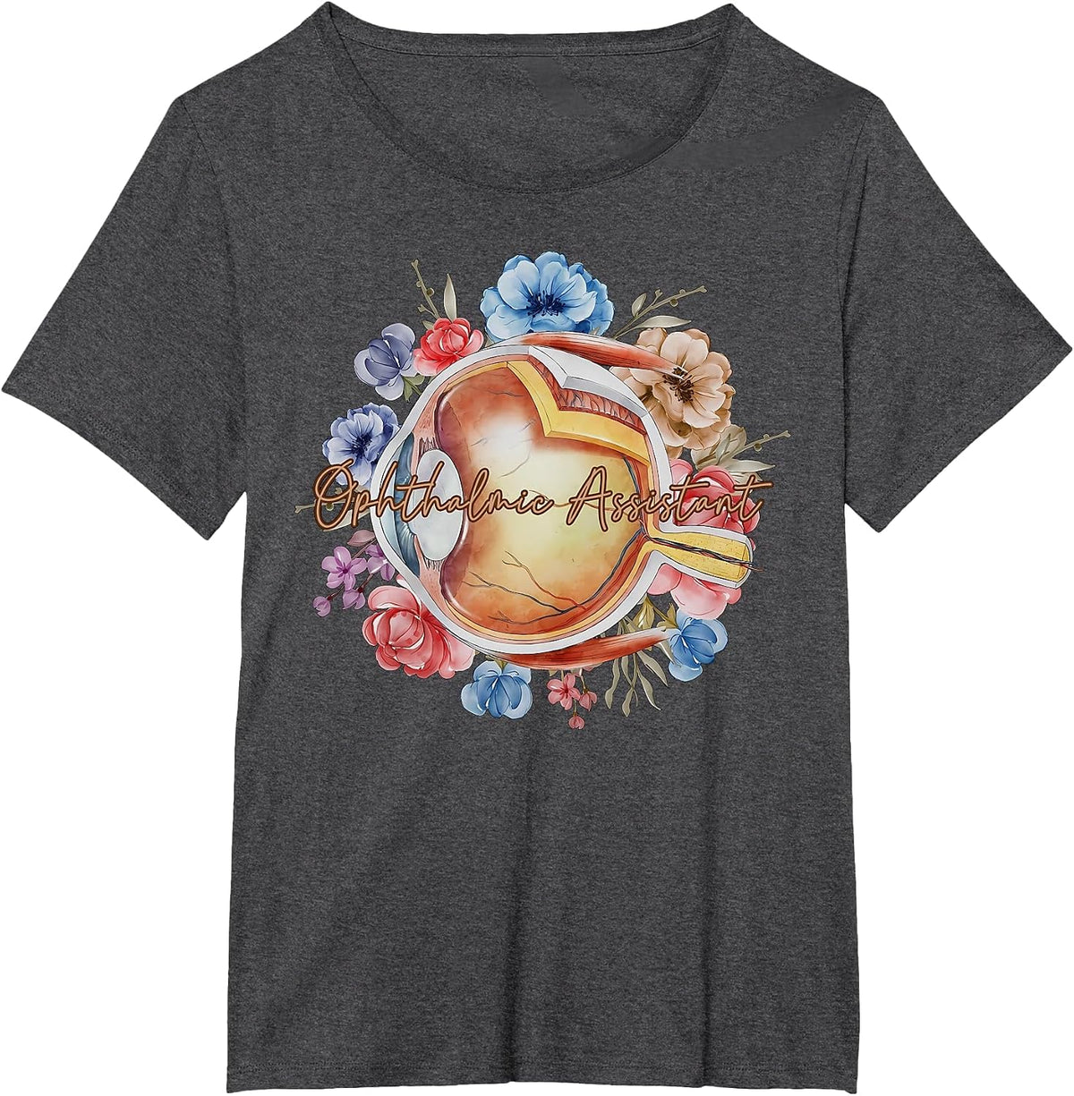 Optometry Floral Anatomical Eye Doctor Ophthalmic Assistant T-Shirt - Dark Heather Grey