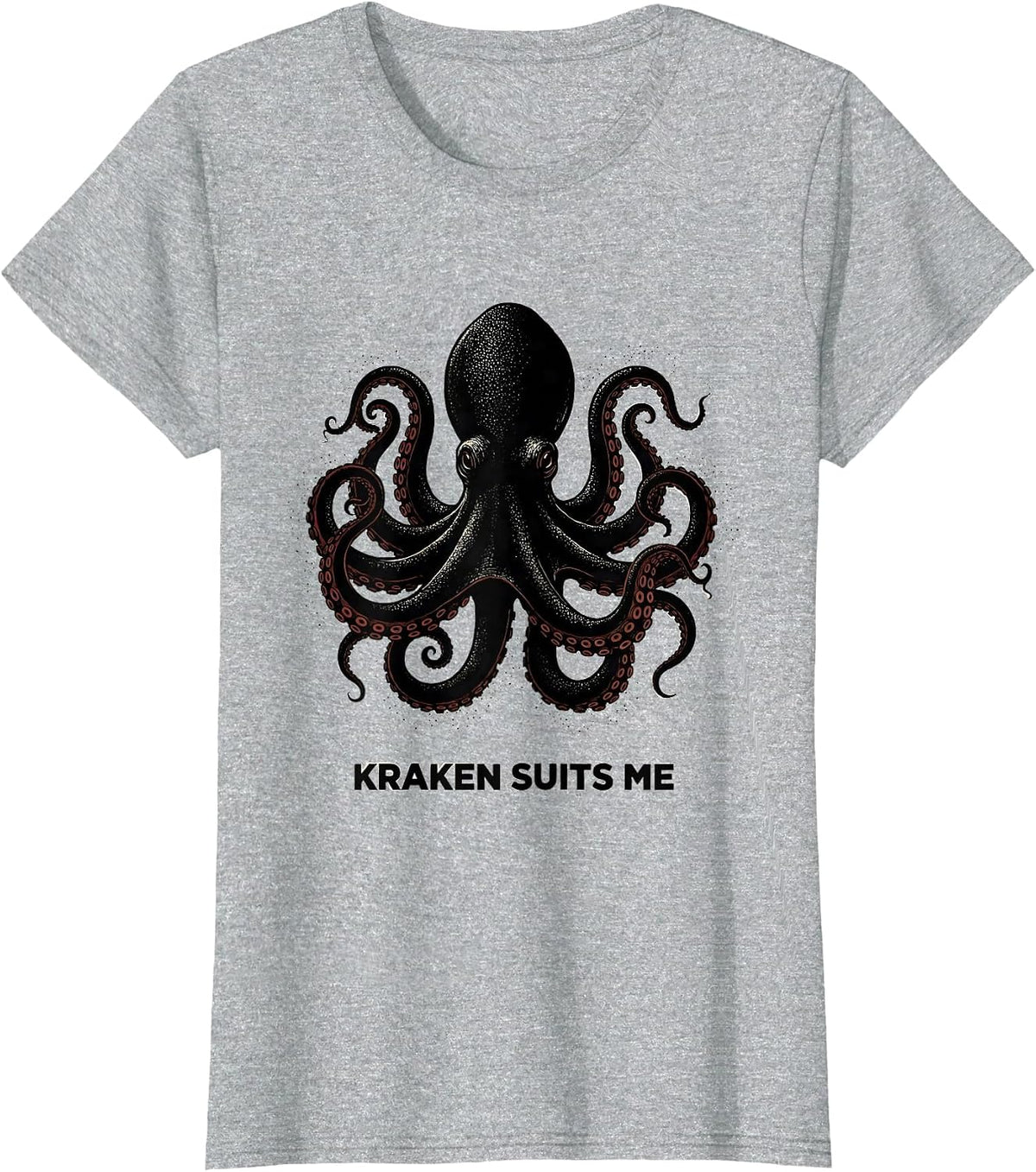 Women's Kraken Suits Me Blackwork Dotwork Octopus Lover Vintage Sea T-Shirt - Heather Grey