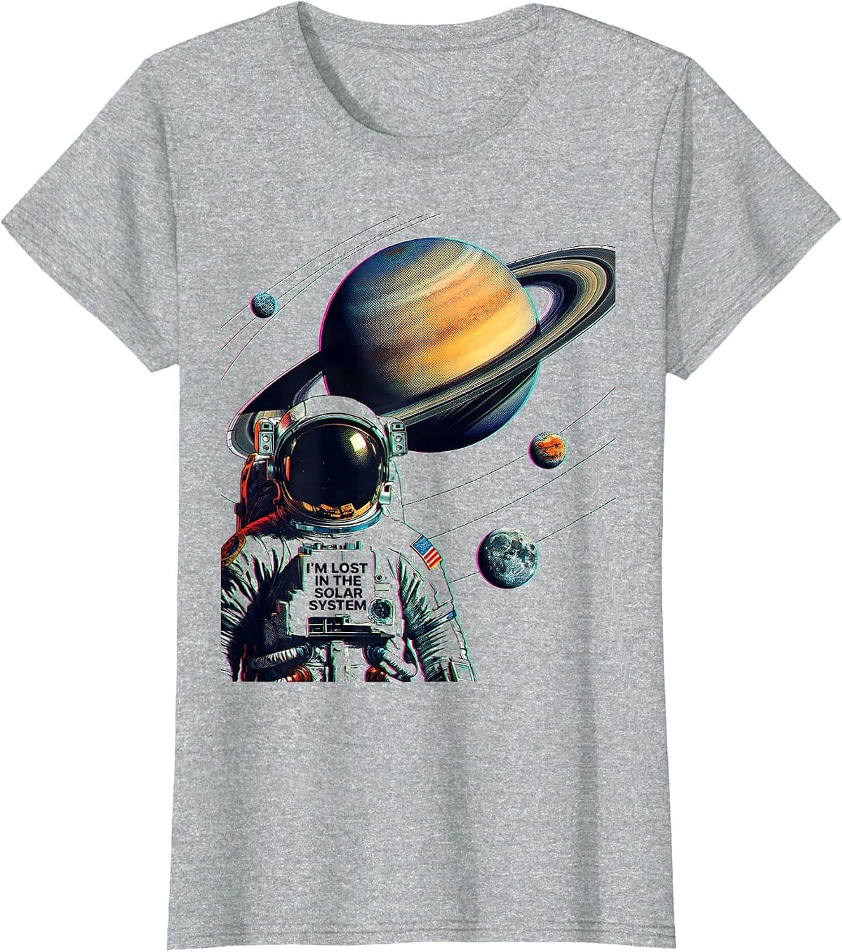 I’m Lost In The Solar System Risograph Funny Space T-Shirt - Heather Grey