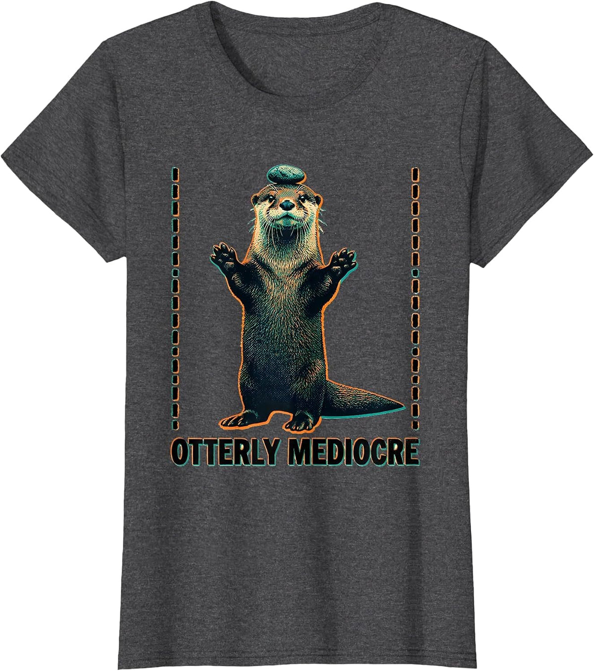 Women's Otterly Mediocre Risograph Otter Lover Pun Humor Gift T-Shirt - Dark Heather Grey
