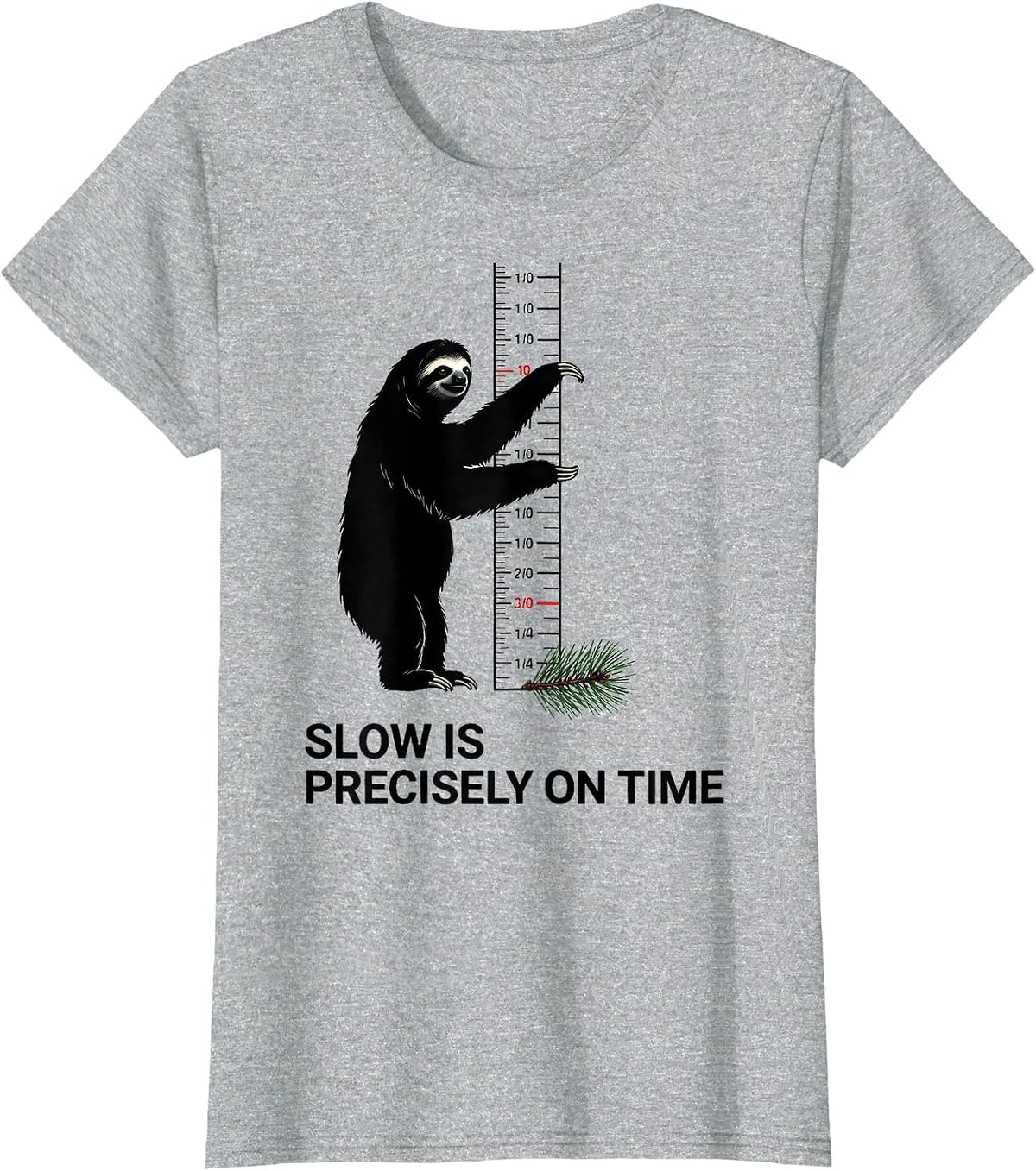 Slow Is Precisely On Time Funny Sloth Lover Ugly Christmas T-Shirt - Heather Grey