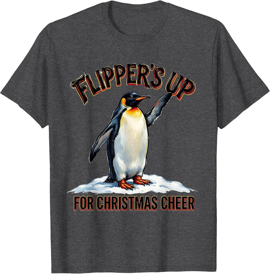 Men's Flipper's Up For Christmas Cheer Funny Penguin Lover Gift T-Shirt - Dark Heather Grey