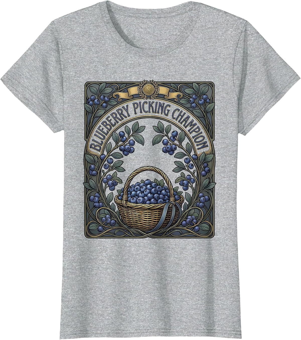 Blueberry Picking Champion Red White and Blue Design T-Shirt - Heather Grey