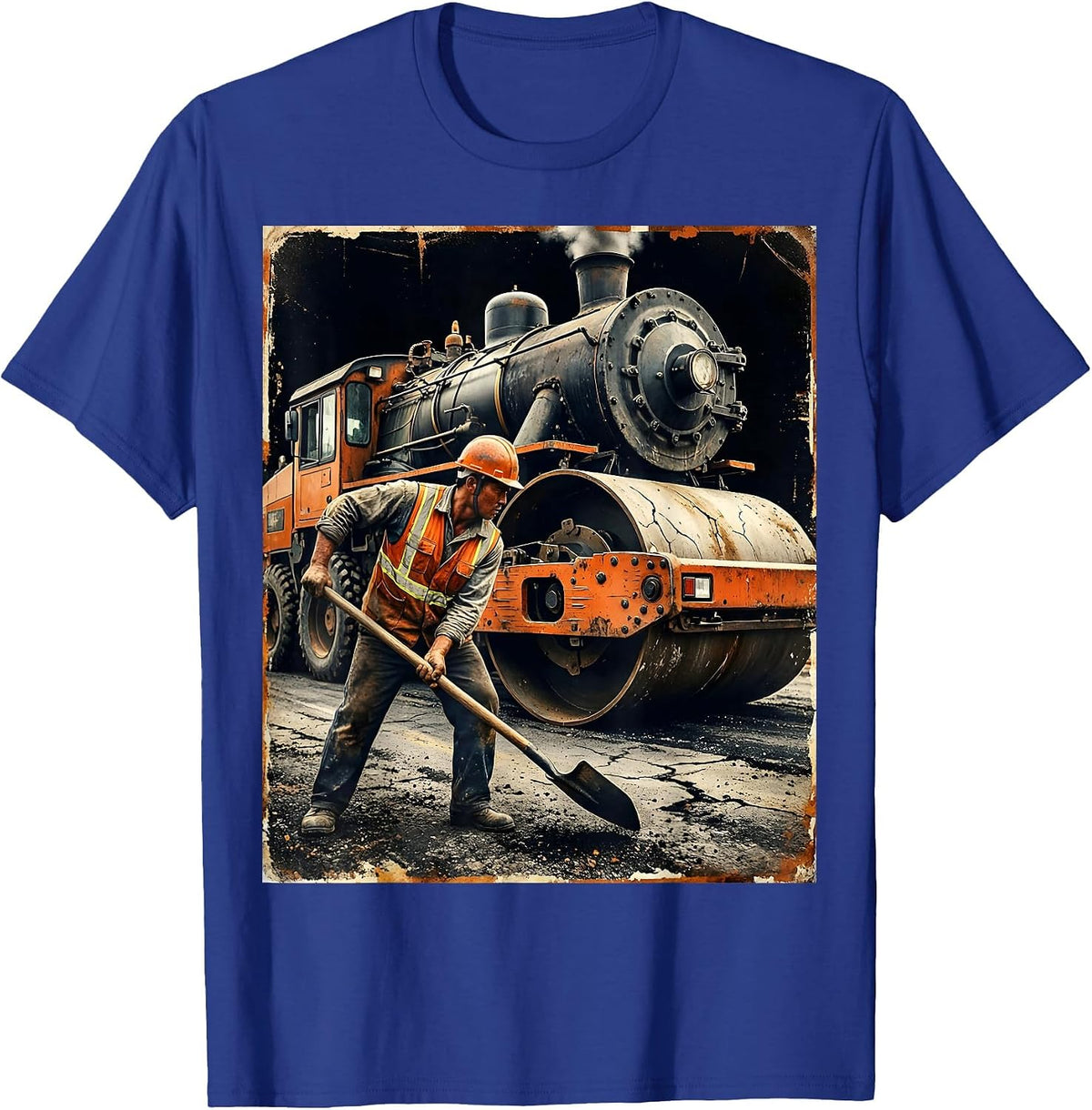 Labor Day Road Paver Steam Roller Graphic T-Shirt - Royal Blue
