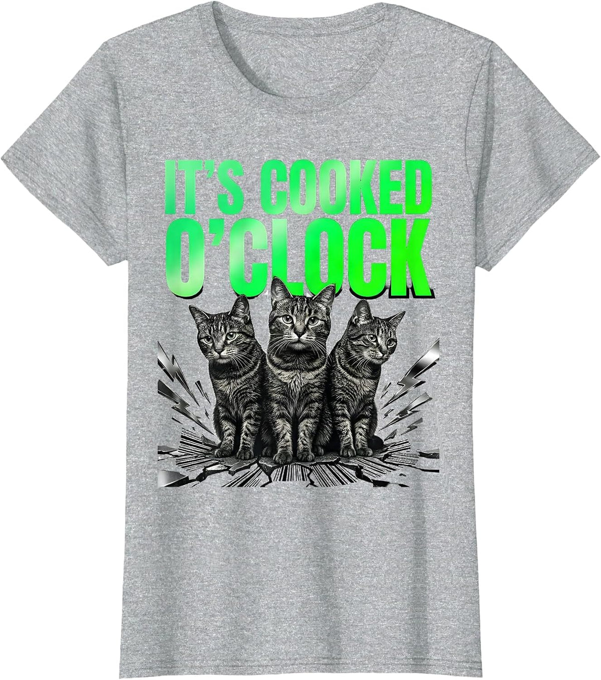 It's Cooked O'Clock Funny Cat Meme Bootleg Graphic T-Shirt - Heather Grey
