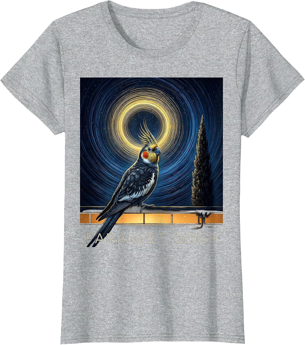 Parakeet Gogh Cosmic Whimsical Pet Lover Art Gift T-Shirt - Heather Grey