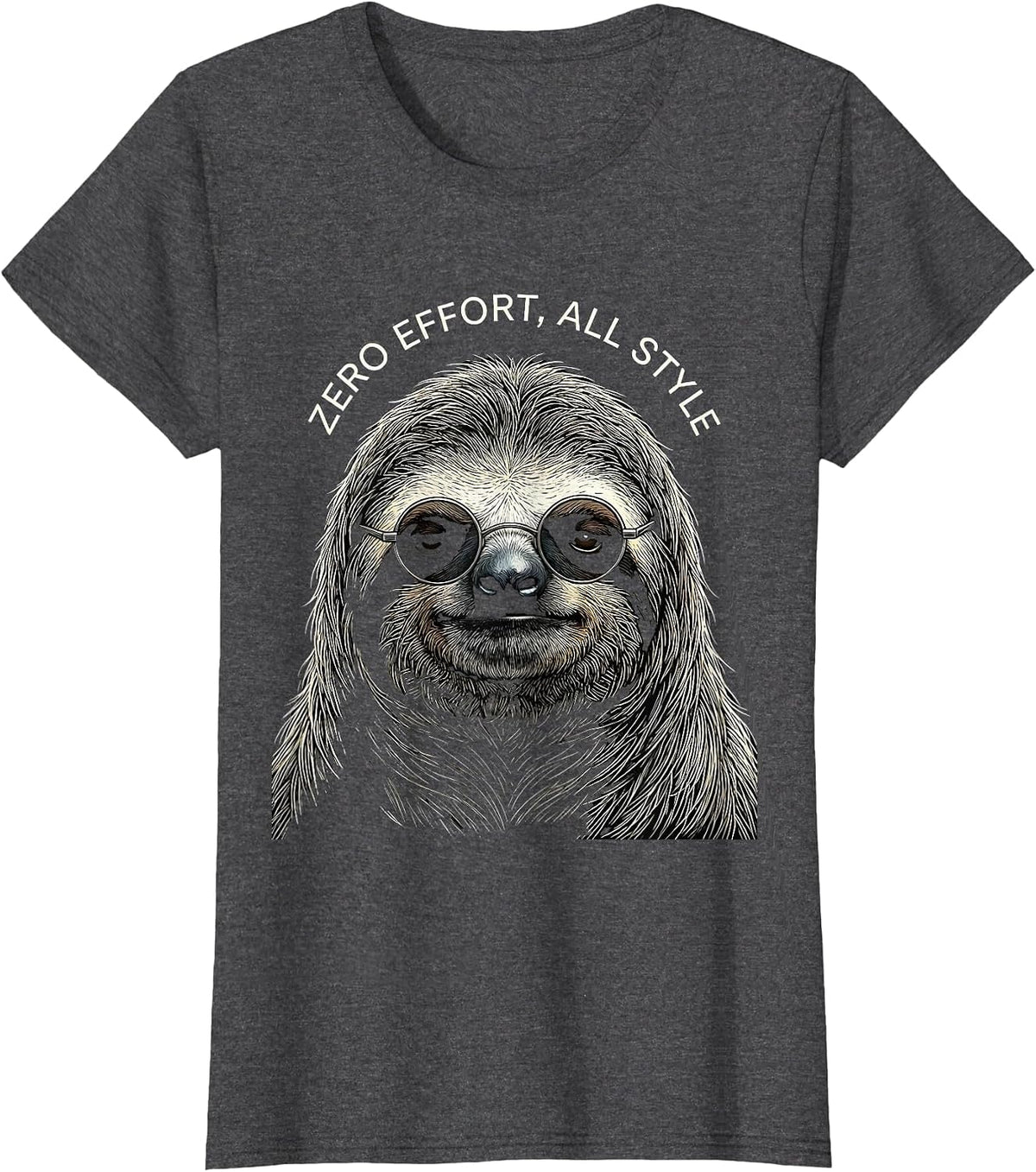 Women's Zero Effort, All Style Line Art Sloth Sunglasses Novelty T-Shirt - Dark Heather Grey