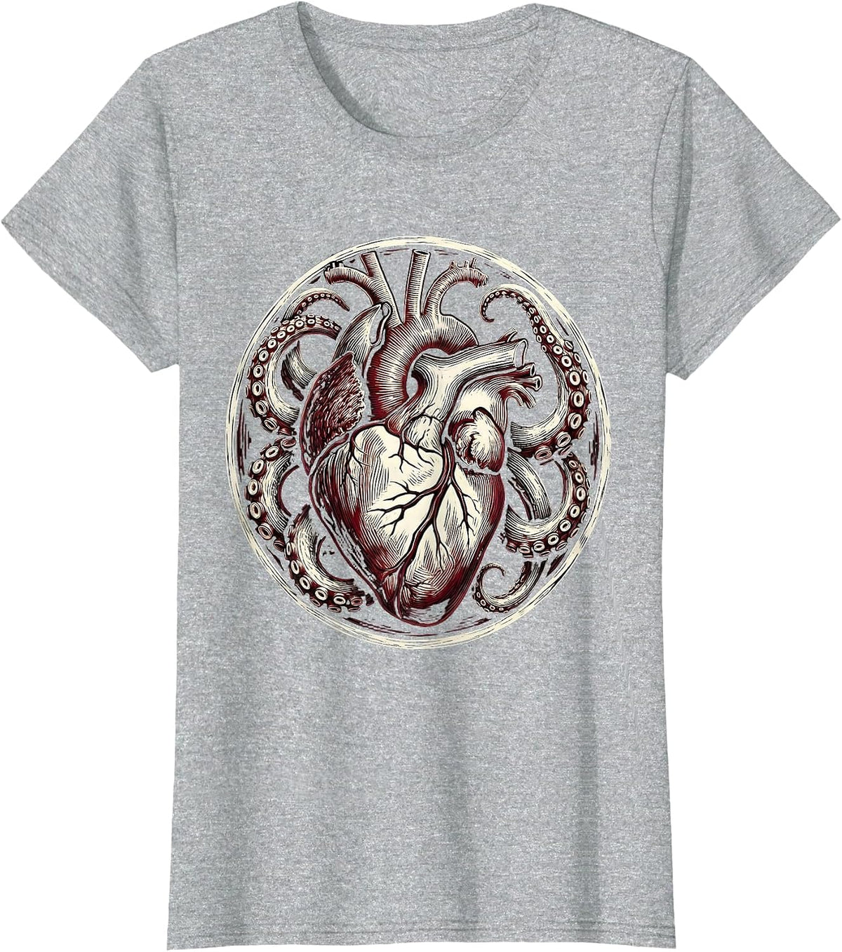 Women's Octopus Heart Squeeze Graphic Design T-Shirt - Heather Grey